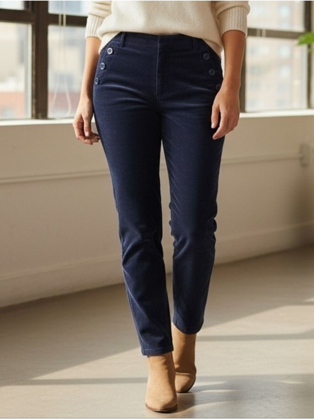 Navy Velvet High-Rise Pants